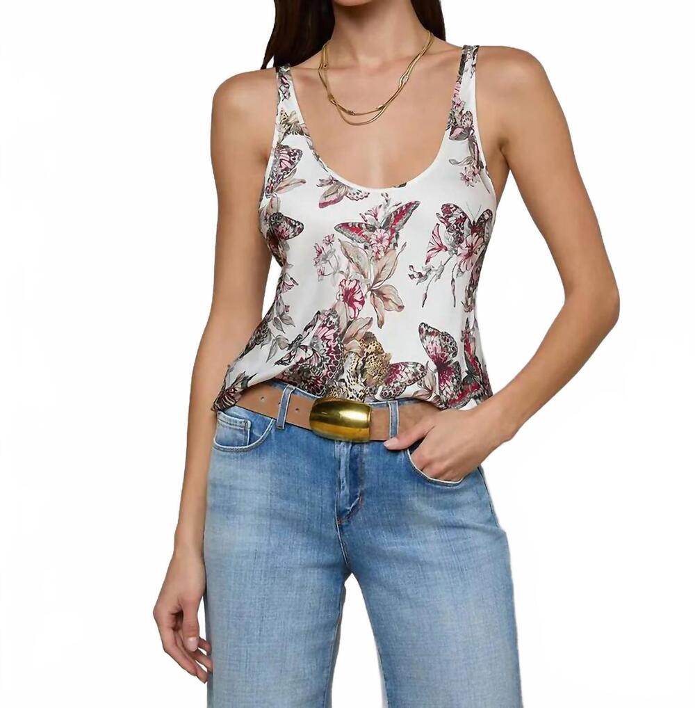 NEW L'AGENCE eddie bias tank top in white multi small butterfly